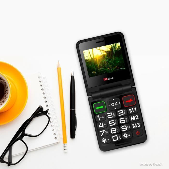 Téléphone portable pliable TTfone TT660 pour personnes âgées, avec gros boutons, assistance d'urgence, Noir (avec Chargeur de Quai)