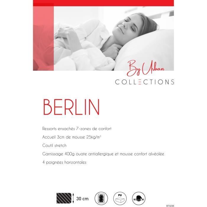 Colchón URBAN Collections BERLIN 160 x 200 cm - 960 muelles ensacados - 7 zonas de confort - 30 cm - Firme