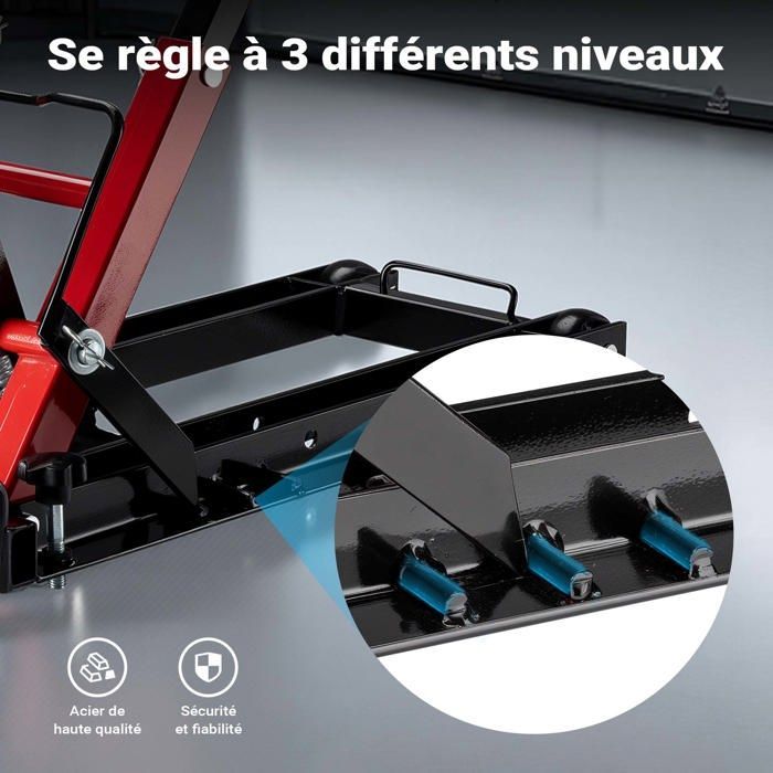 Gato hidráulico Wiltec 3 en 1 – Capacidad máxima 300 kg – Altura máxima de elevación 530 mm – para motocicletas, quads y tractores cortacésped – Sup