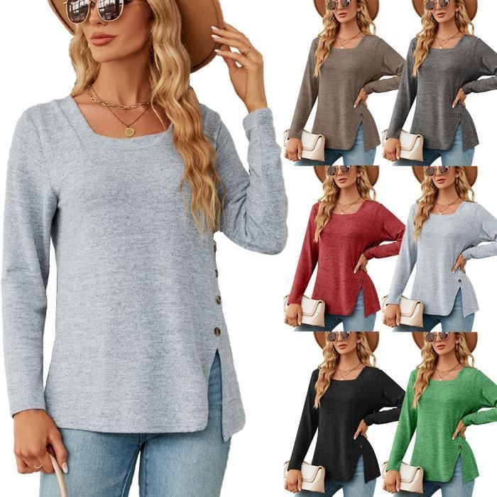 Pull Femme Col Carré Manches Longues INSFITY - Vert - Printemps et Automne
