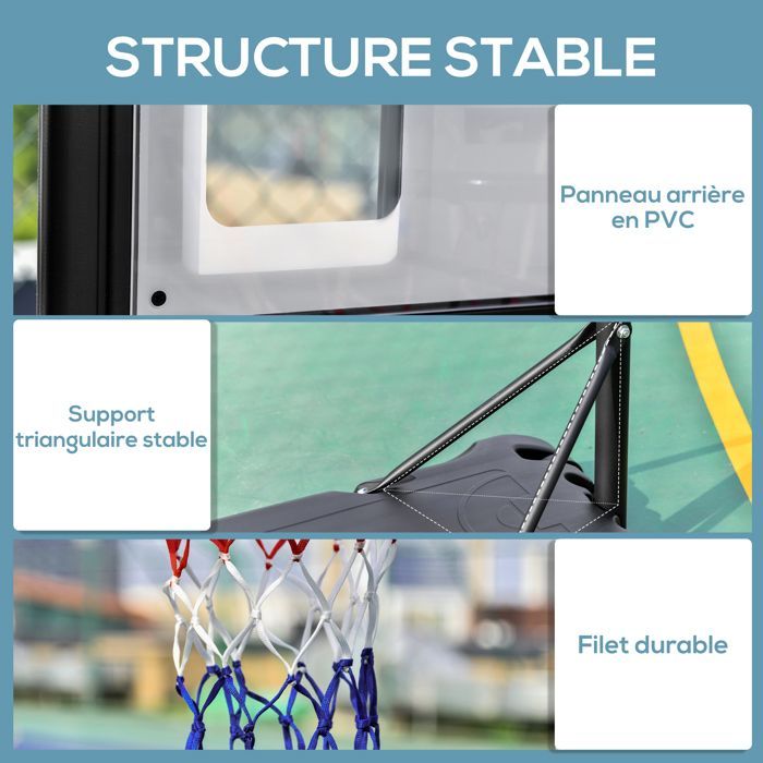 Aro de baloncesto independiente - HOMCOM - altura ajustable de 203 a 258 cm - ruedas - tablero sólido - base con peso - negro