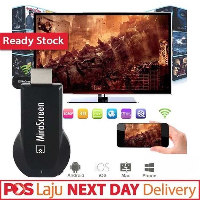 Miracast Dongle HDMI 1080p TV Stick Adapter - MiraScreen - 2.4G WiFi Display - Black - DLNA
