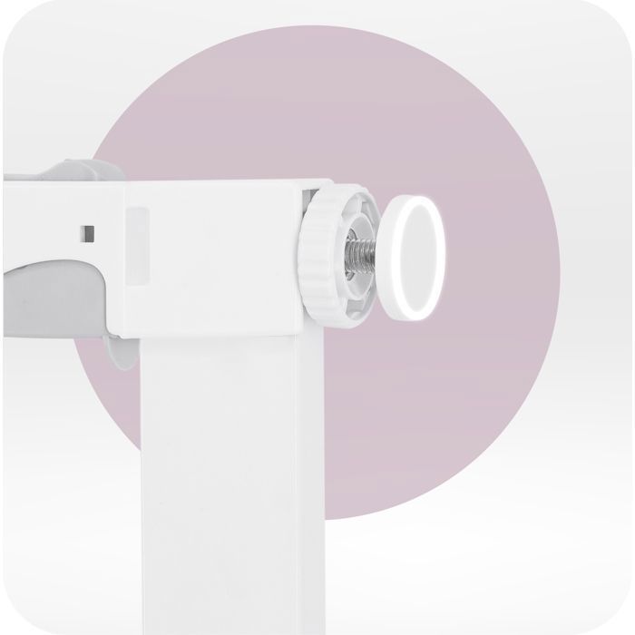 MoMi PAXI PLUS - Barrera de seguridad infantil de 75-82 cm (extensible hasta 103 cm) - Doble apertura - Instalación sin taladros - Blanca