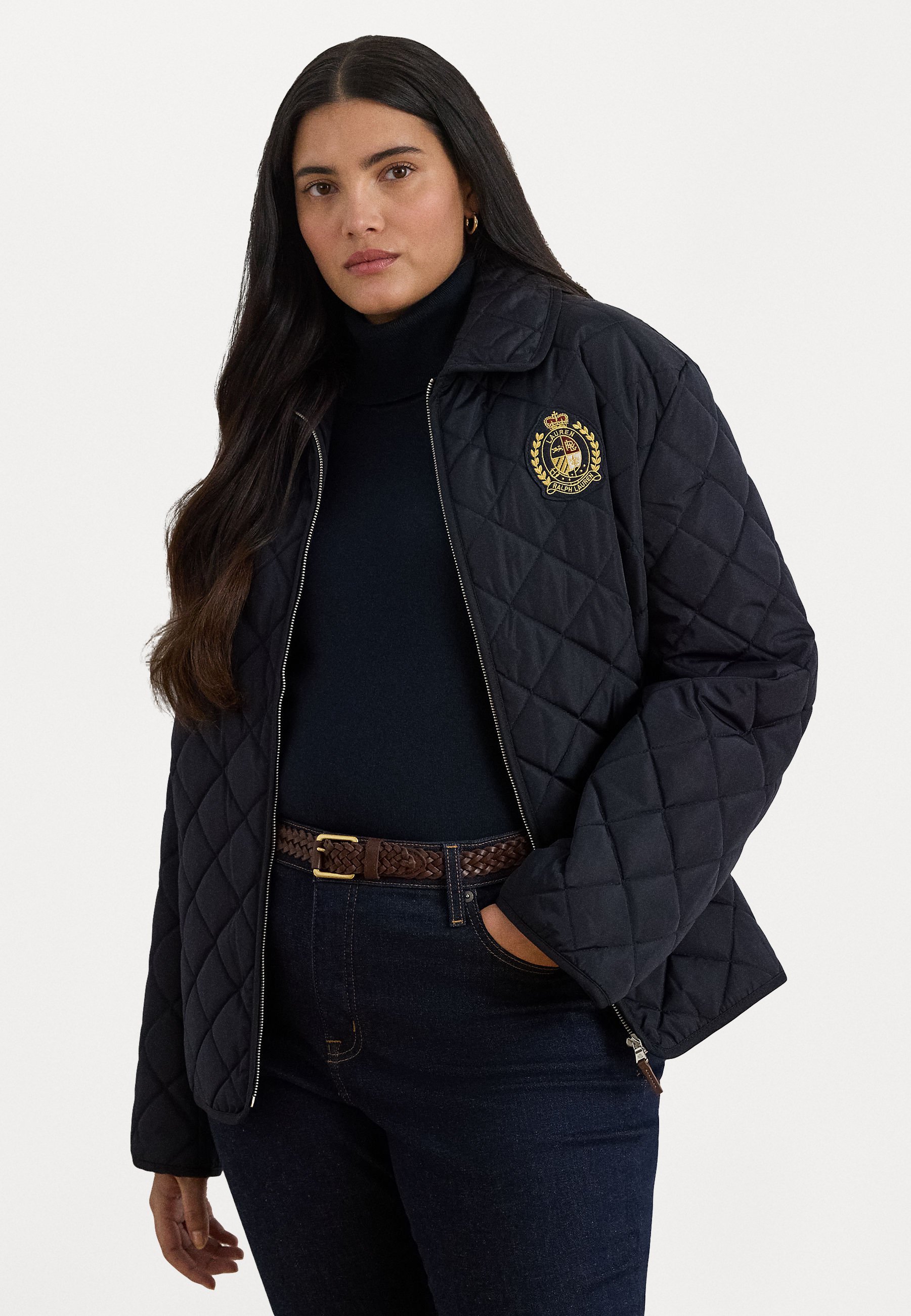 Lauren Ralph Lauren Damesjas met CREST-PATCH en ruitvormig doorgestikt patroon - Lichte jas - donkerblauw