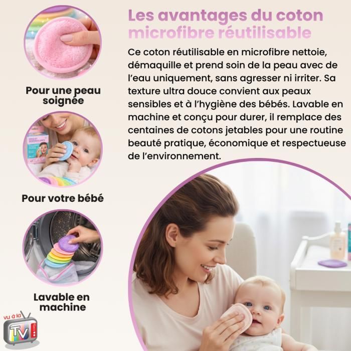 VENTEO - Coton Demaquillant Reutilisable pour visage yeux levres | Lingette Demaquillante lavable en machine pour tous types de peau