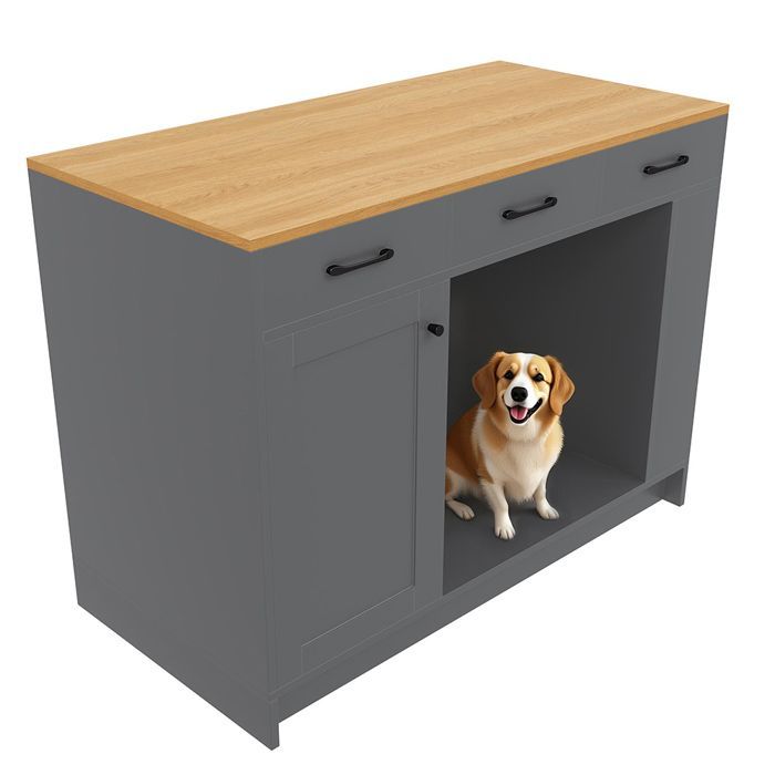 Buffet De Cuisine Îlot cuisine 3 tiroirs avec étagère à épices, 120×60×90 cm, gris