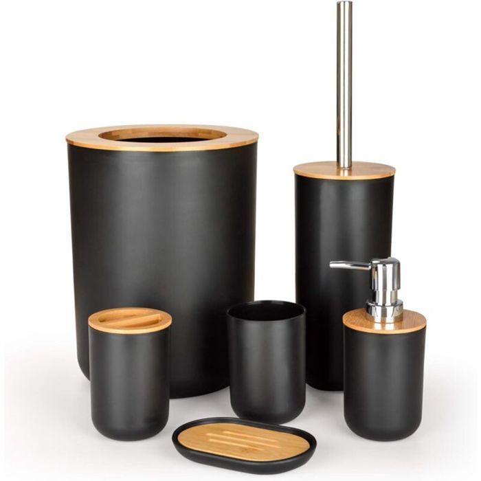 Juego de accesorios de baño - GRANDE - 6 piezas - Bambú - Multicolor - Contemporáneo
