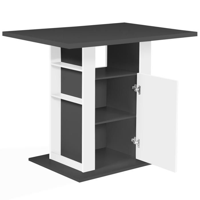 IDMARKET Ilot central UGO 110 cm plateau bois gris et blanc avec rangements