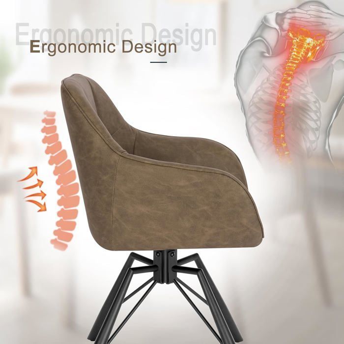 Silla giratoria WOLTU 360°, juego de 4, silla de comedor escandinava, sillón de piel sintética vintage, marrón W0ATT0029-4