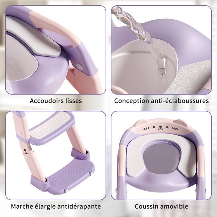 Reducteur Toilette Enfant, Pot bébé toilette Pliable avec Marches antidérapantes, Coussin Non-éclaboussures, Hauteur Réglable