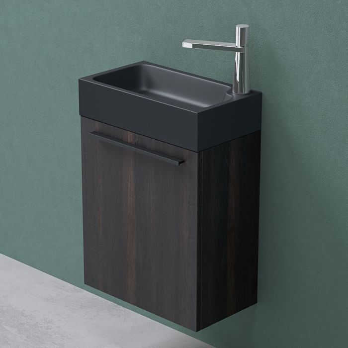Mai & Mai Petit Lavabo à Poser Gris Noir Mat 46x26x11cm Vasque Évier Lave Mains pour WC sans Trop-Plein Col101