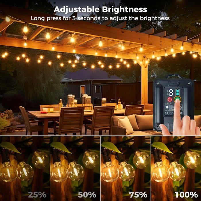 Guirnalda de luces solares para exteriores de 10 m, resistente al agua IP65, 4 modos de luz blanca cálida.