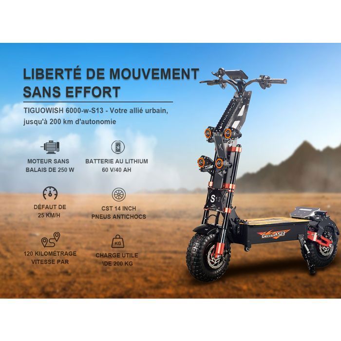 CHEEVALRY Electric Scooter, Dual Motors 4000W*2 60V40AH, 100KM Range, Off-Road Tires, 153x66x135.5cm, Black and Orange
