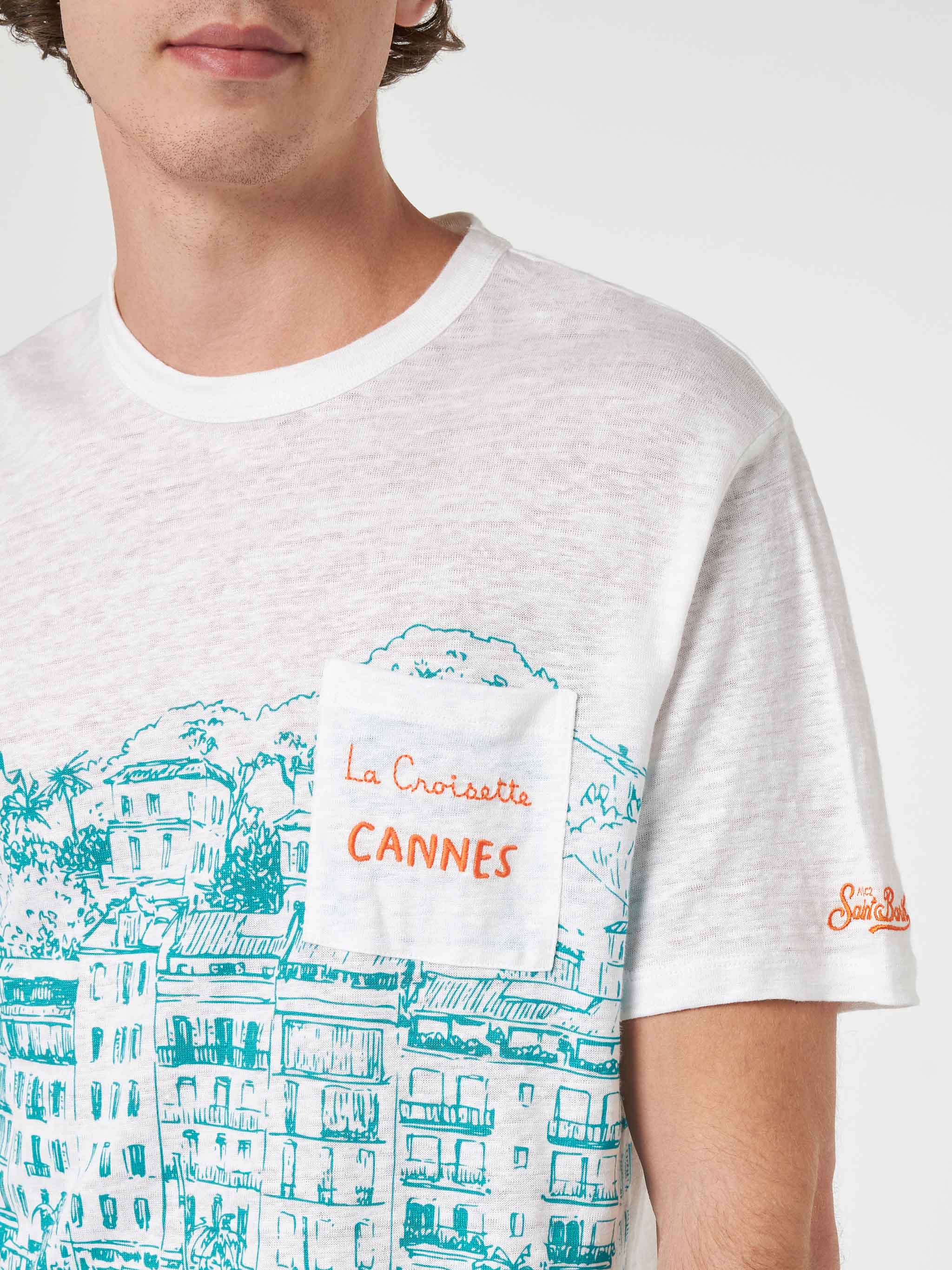 Ecstasea heren T-shirt van linnenjersey met Cannes-print.