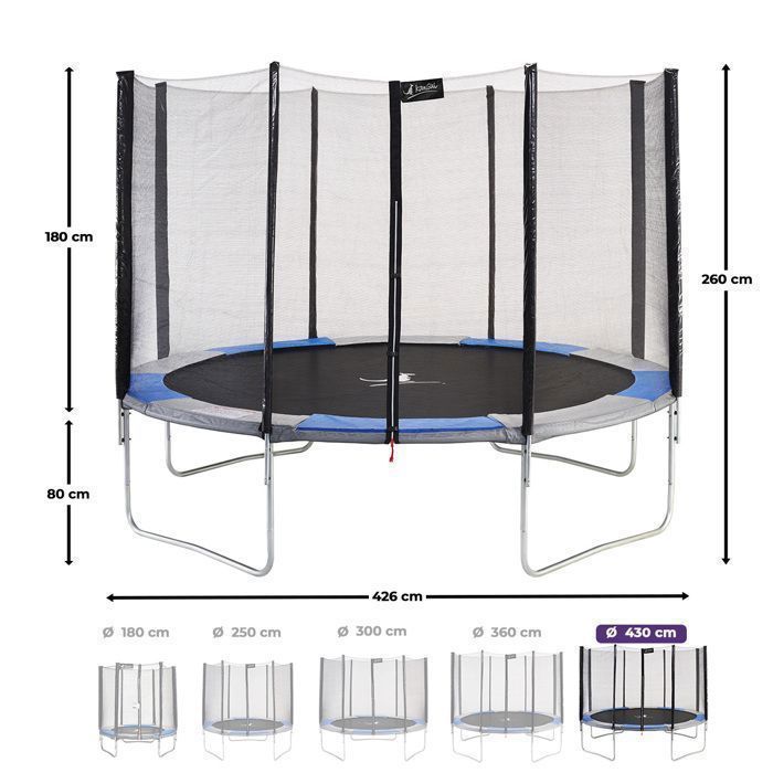 KANGUI Trampoline - RALLI Ø 426-430 cm – Child – XXL – Ladder, Cover & Anchoring Kit – CE & NF EN 71-14 Certified