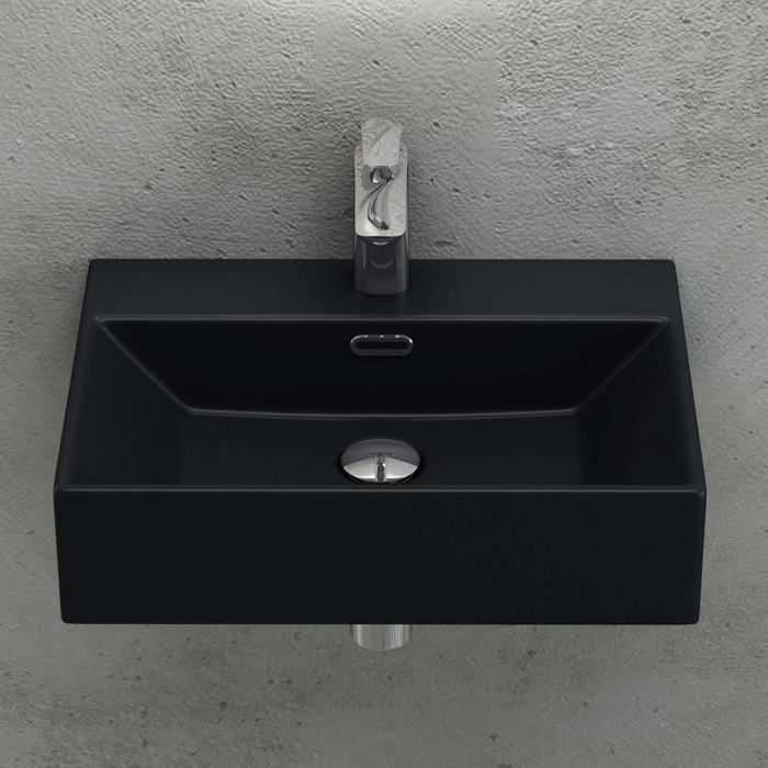 Lavabo de encimera negro mate doporro, lavabo rectangular de cerámica para baño, Brüssel206, 60x36x13cm