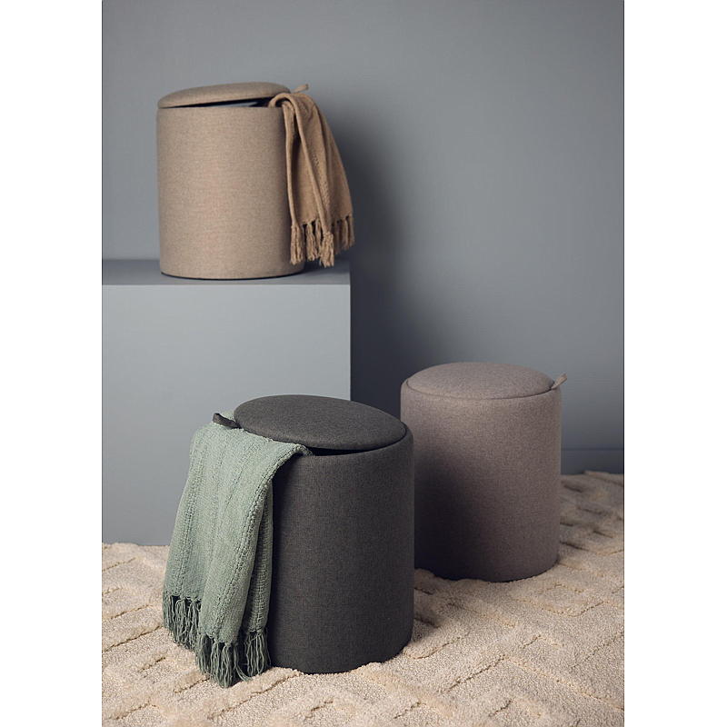 Vie Home Puff med oppbevaring ø 34x40 cm lys beige