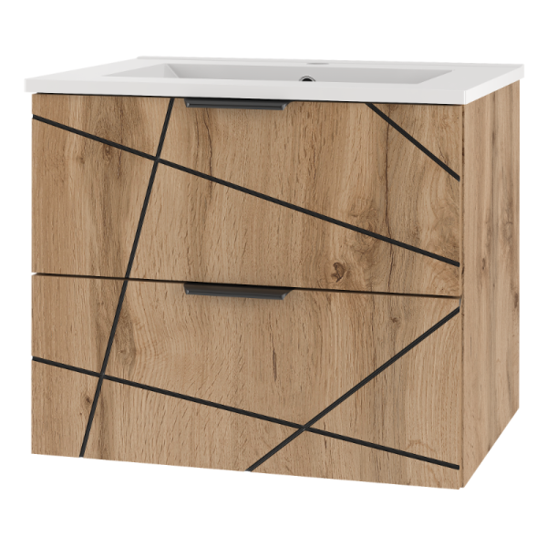 Zestaw Łazienkowy 60cm Szafka z Umywalką Dąb Wotan Wood