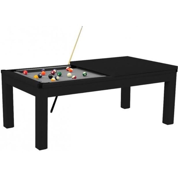 Mesa de jantar/bilhar conversível de 2,13 m (7 pés) - Meyer - Preta - Tecido cinza