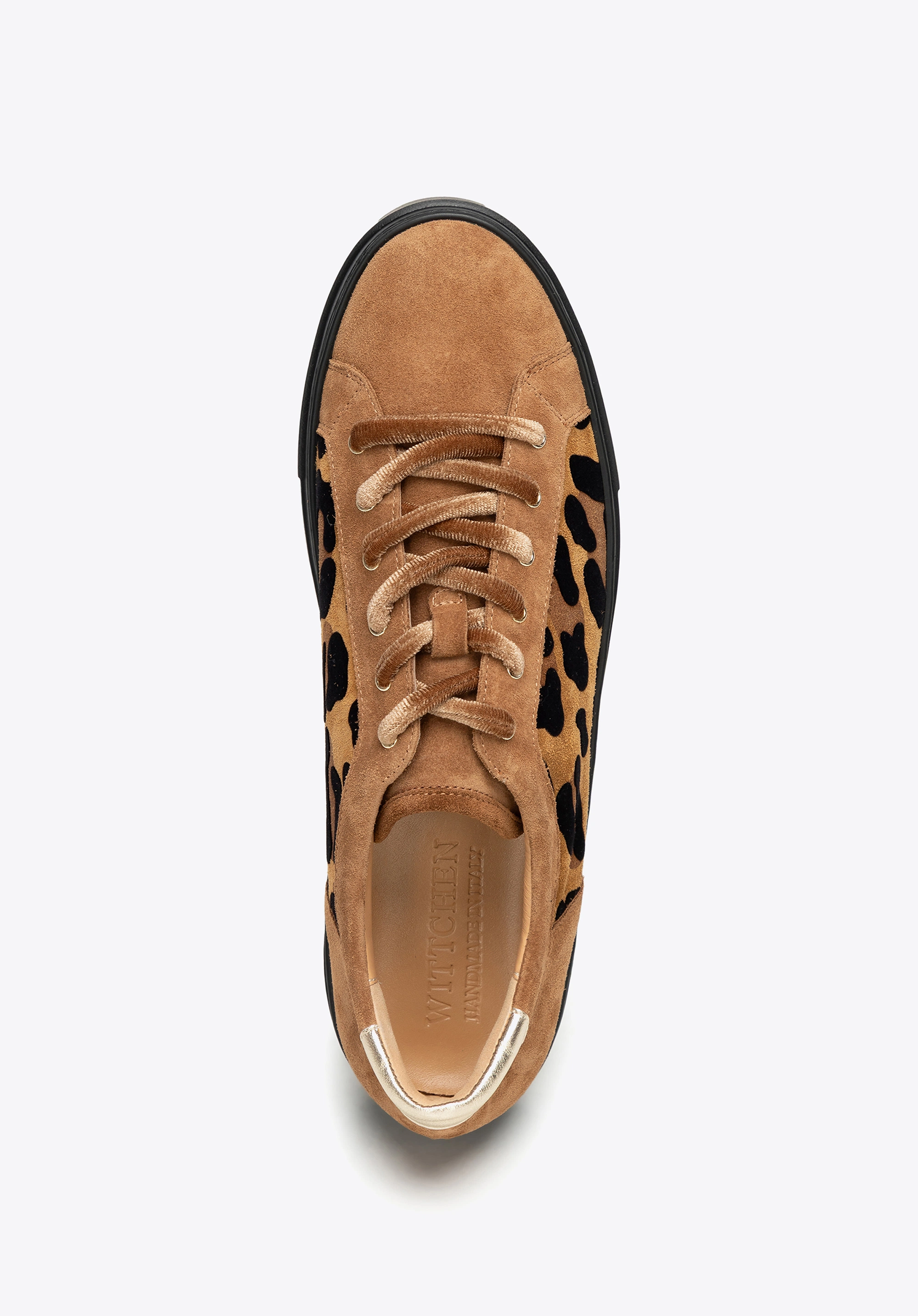 Damskie sneakersy ze skóry zamszowej w motyw panterki brązowe