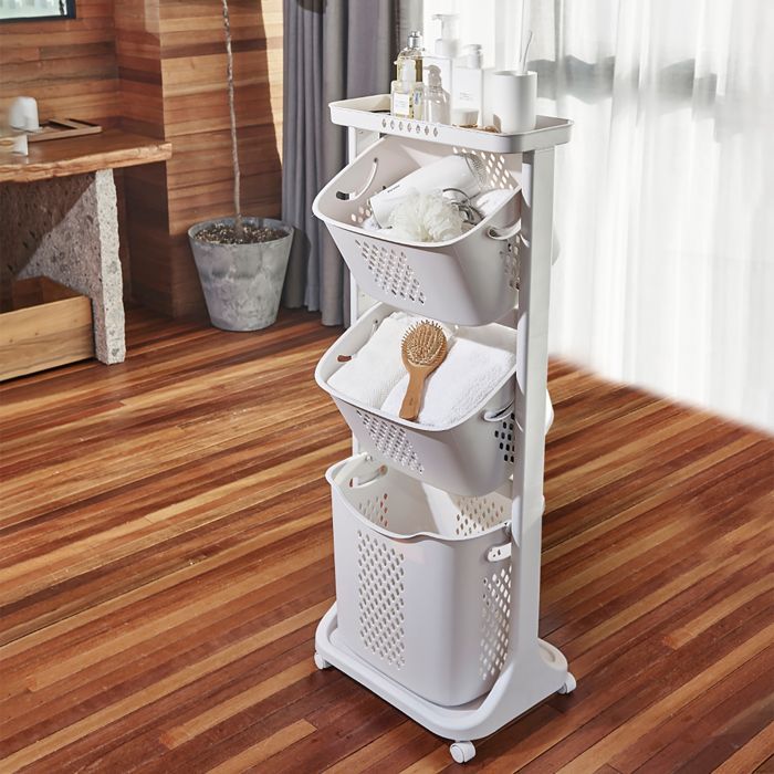 Carrito de lavandería Yorbay, cesta para la ropa sucia, cesto de ropa con 3 cestas extraíbles y ruedas.