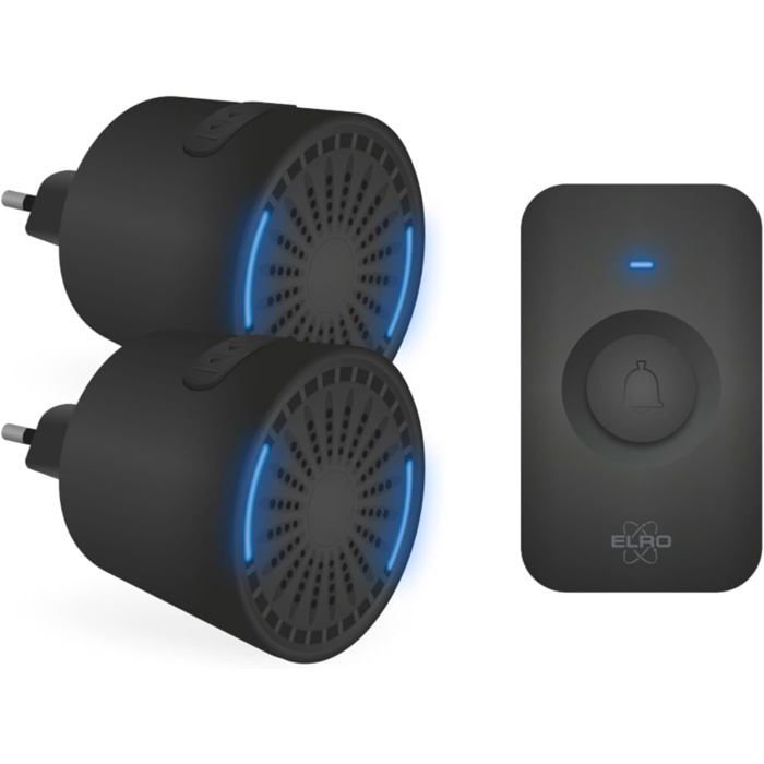 Wireless doorbell - with 2 compact plug-in receivers - 200-meter range - IP65 waterproof - 64 melodies - Black