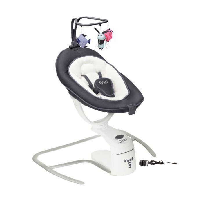 Babymoov Balancelle Bébé Electrique Swoon Motion, Assise à 360° - 5 vitesses - Réducteur & Arche inclus - 8 Berçeuses, Zinc