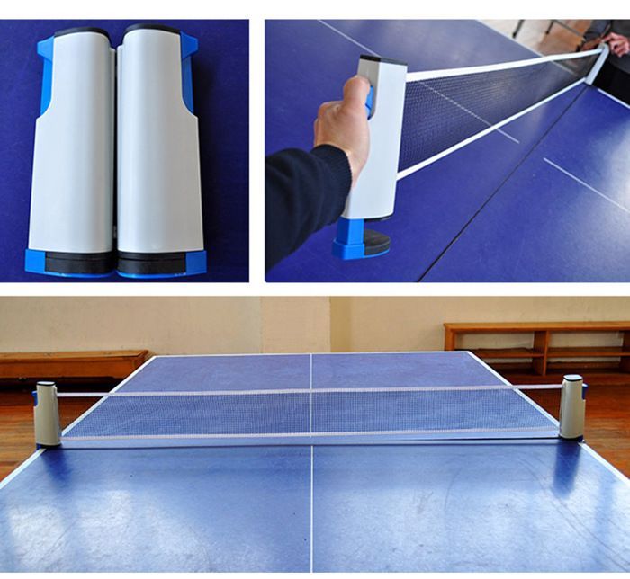 Table Tennis Racket Set - Grey, 2 Table Tennis Rackets + Retractable Table Tennis Net + 3 Balls