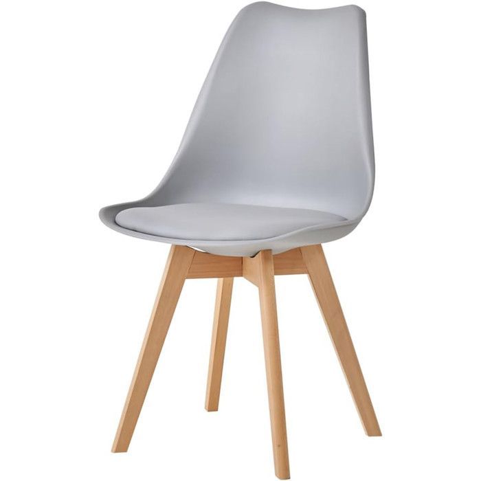 2 Chaises Tulipes Salle à Manger Scandinaves Bm Home Salle de Bureau, Pieds en Bois de Hêtre Massif, Couleur GRIS