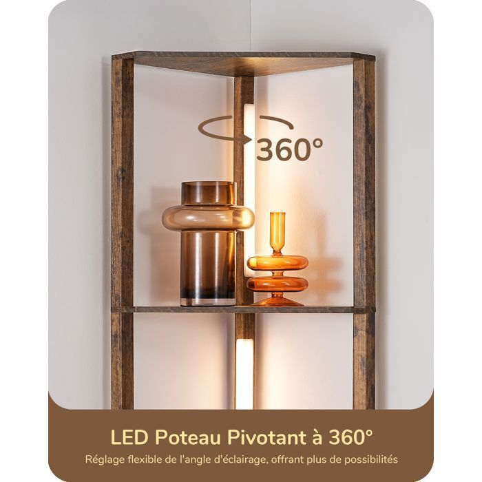 Lámpara de pie LED regulable EDISHINE para salón con estantes, 3 temperaturas de color, interruptor de pie, 163 cm de altura, nogal medio.