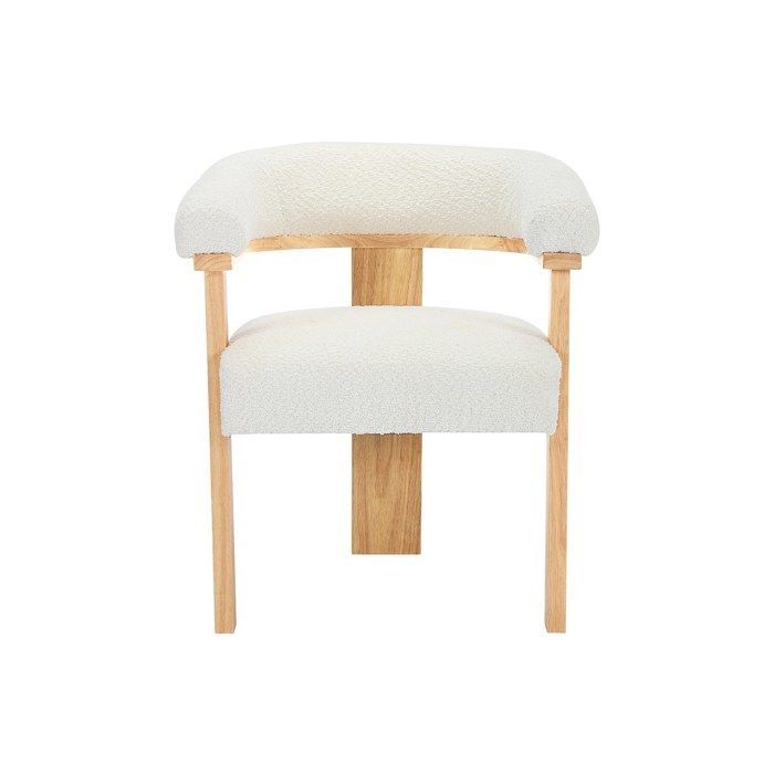 Lot de 2 chaises avec accoudoirs en tissu bouclette et bois d'hévéa naturel - Blanc - LIVELIA