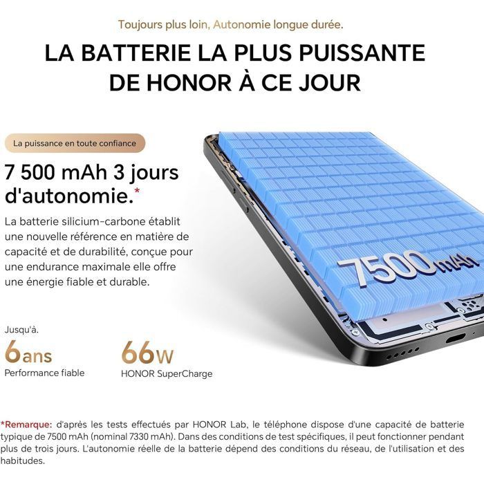 Smartphone HONOR Magic8 lite 5G con 8 GB di RAM, 512 GB di memoria interna, schermo AMOLED da 6,79”, batteria da 7500 mAh, fotocamera da 108 MP + OIS - versione UE.