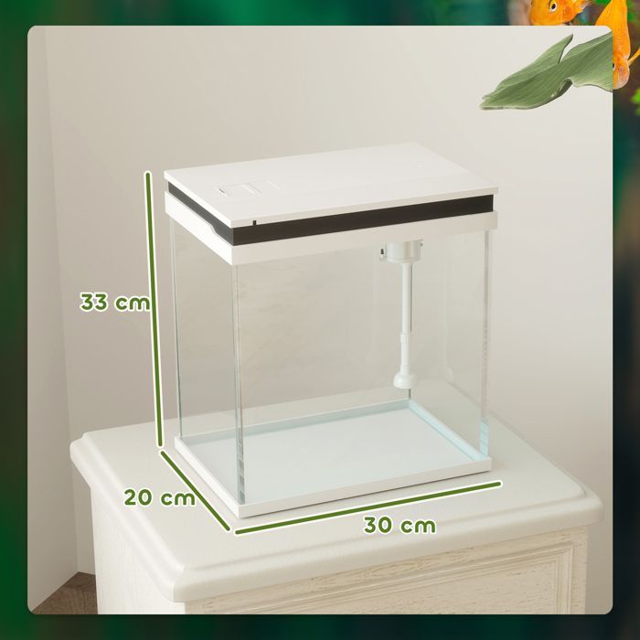 Komplettes kleines Aquarium – PawHut – 14 l – mit Filtersystem, LED-Beleuchtung, Wasserpumpe und Deckel – weiß