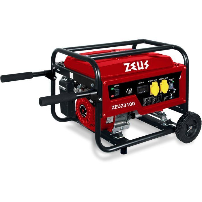 Petrol generator - ZEUZ - 3000 W - 9-hour runtime - 4-stroke engine - Single-phase - AVR system - Red