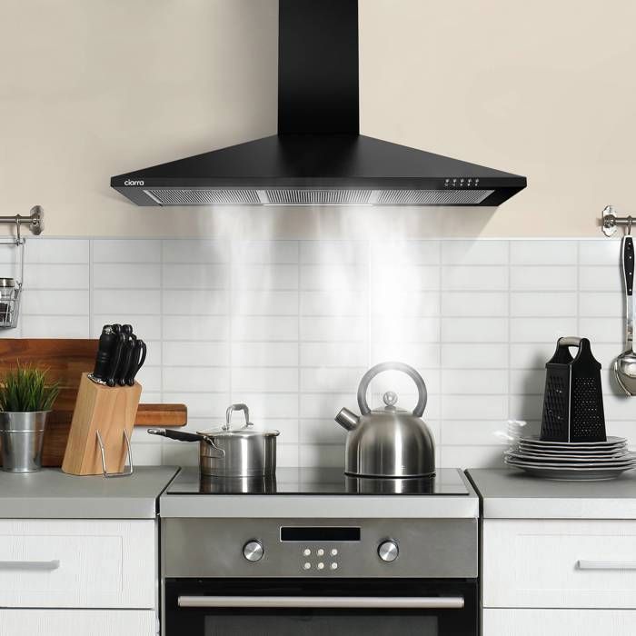 CIARRA 90cm A++ Cooker Hood, 370 m³/h, 3 Speeds, 2 Active Filters, Recirculation or Extraction, Air Filter, Black