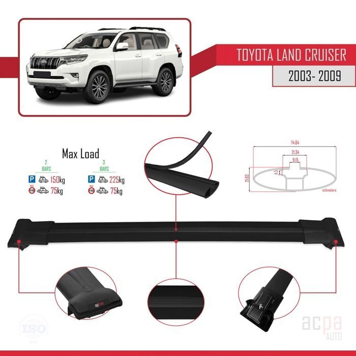 For Toyota Land Cruiser 2003-2009 FLY Model Roof Bars, Car Railing Luggage Carrier - Black