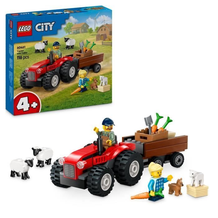 LEGO City 60461 Red Farm Tractor with Trailer and Sheep - Toy for Children Ages 4+