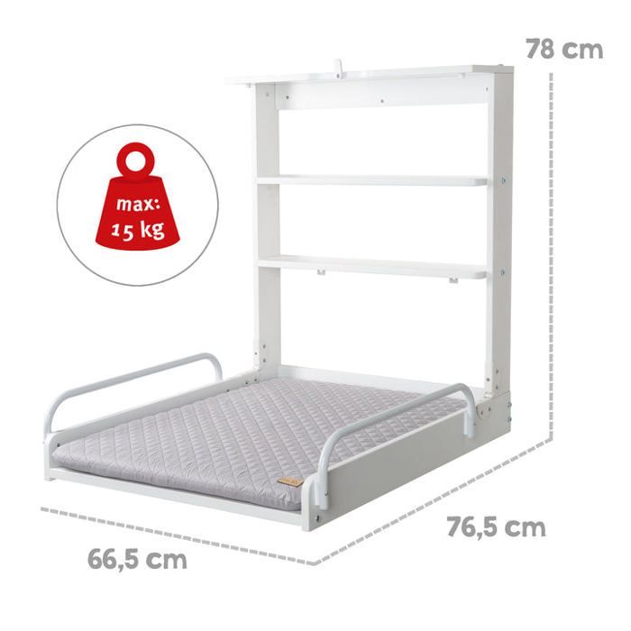 Table à langer murale - 66 x 76,5 x 79 cm - ROBA - Pliable - Blanc