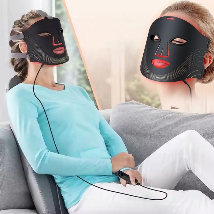 DAM LED Light Therapy Face Mask with 7 Colors and 3 Brightness Levels. 29.5 x 2 x 20 cm. Color: Black