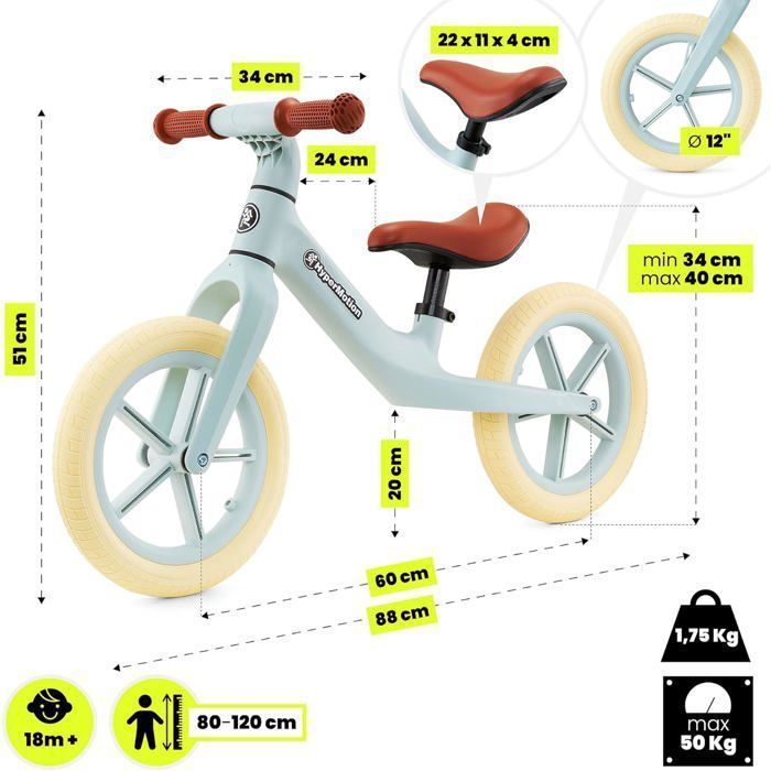 Draisienne Enfant - HYPERMOTION - Marcelo - Ultra Léger - Selle Réglable - Poignées Antidérapantes