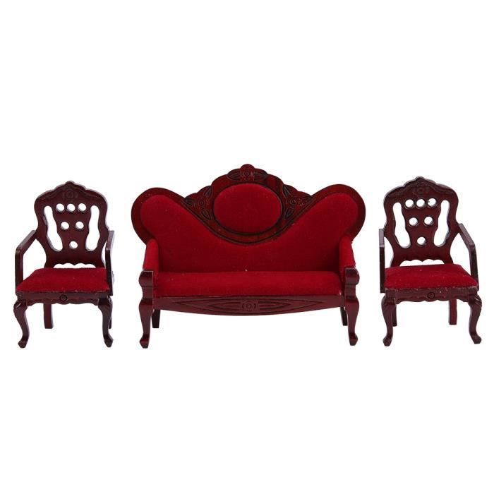 Accessori per casa delle bambole - SURENHAP - Divano e sedie - Scala 1:12 - Flanella rossa - 3 pezzi