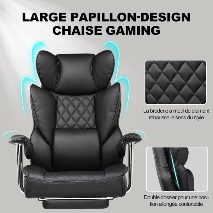 Silla gaming, silla de oficina ergonómica con soporte lumbar de muelles ensacados, color negro.