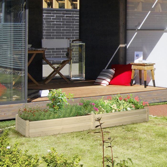 Raised garden bed - Outsunny - drainage felt divider included for growing herbs - fir wood - 244x61.5x27cm