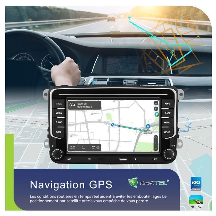 Autorradio Hikity 4G + 64G de 7 pulgadas con Android 15 para VW Golf 5, 6, Touran y Polo, con CarPlay inalámbrico, Android Auto, GPS y cámara de visión trasera.