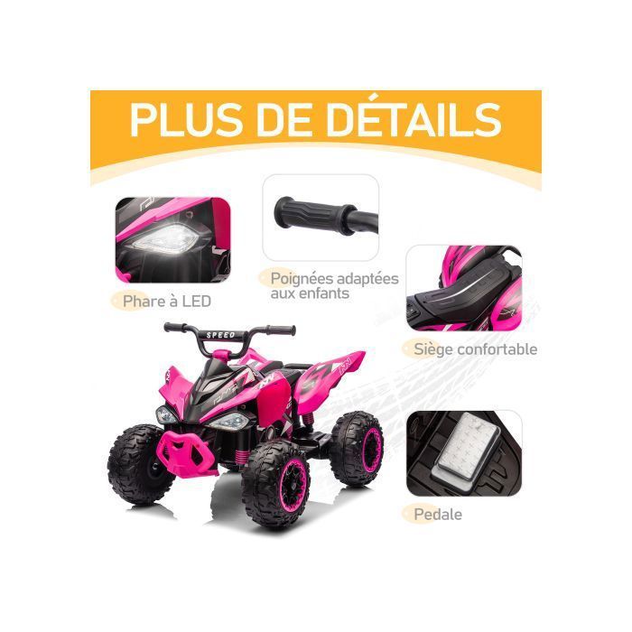 LALAHO Quad eléctrico de 12 V y 7 Ah para niños - para niños de 3 a 6 años - 4,5 km/h máx., rosa
