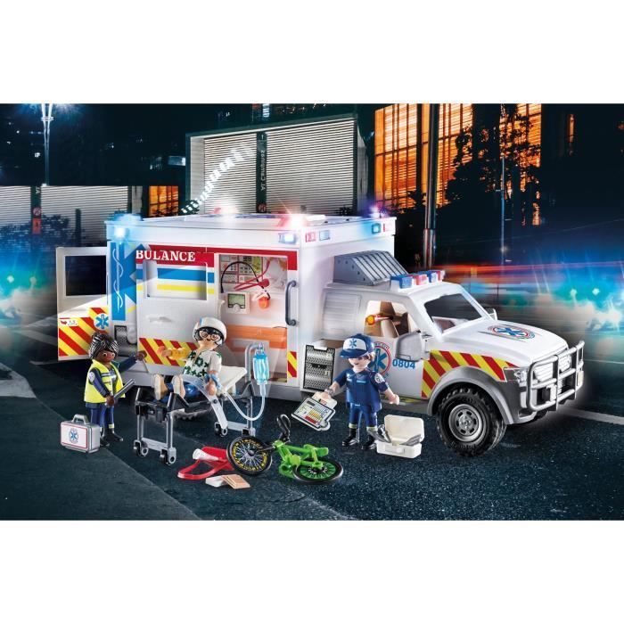 PLAYMOBIL 70936 Amerikanischer Krankenwagen mit Sanitätern und Verletztem, Stadtgeschehen, Die Sanitäter