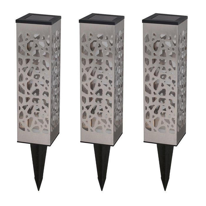 Juego de 3 luces solares - LUMISKY - ORGANIC INOX - LED blanco cálido - Acero inoxidable - H31 cm - Iluminación de jardín