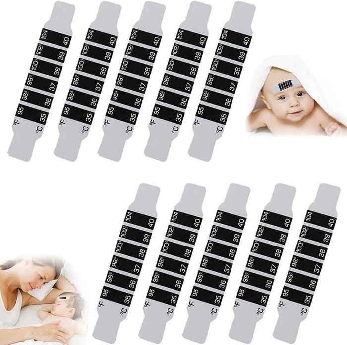 10 tiras termométricas fiables para la frente, adhesivos portátiles reutilizables para controlar la temperatura, termómetro para bebés.