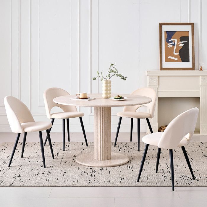 Mesa de comedor - Diseño moderno - Cilíndrica - MDF - Beige claro - 115x75cm