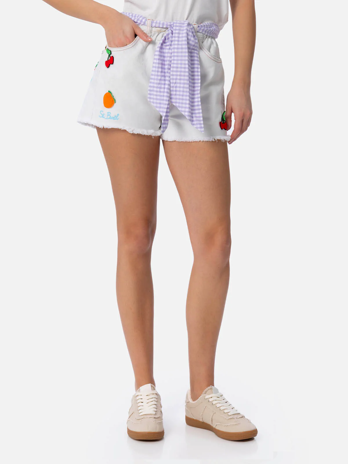 Damen-Shorts aus recyceltem Denim mit Flicken